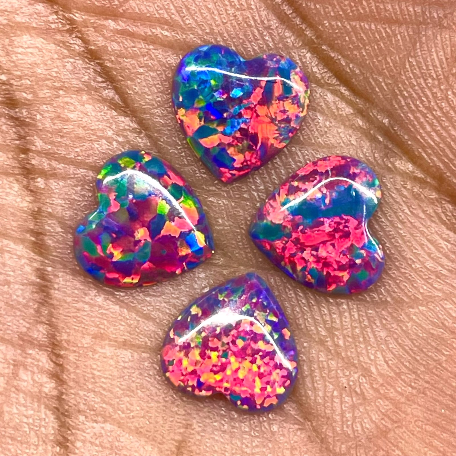 4 Pcs Black Australian Opal 9mm Heart Cabochon AAA Quality Lab Created Gemstones