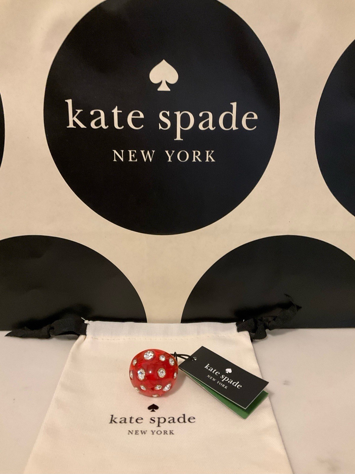 NWT Kate Spade New York Forest Pop Mushroom 12k Gold Plated CZ Crystal Ring Sz 7