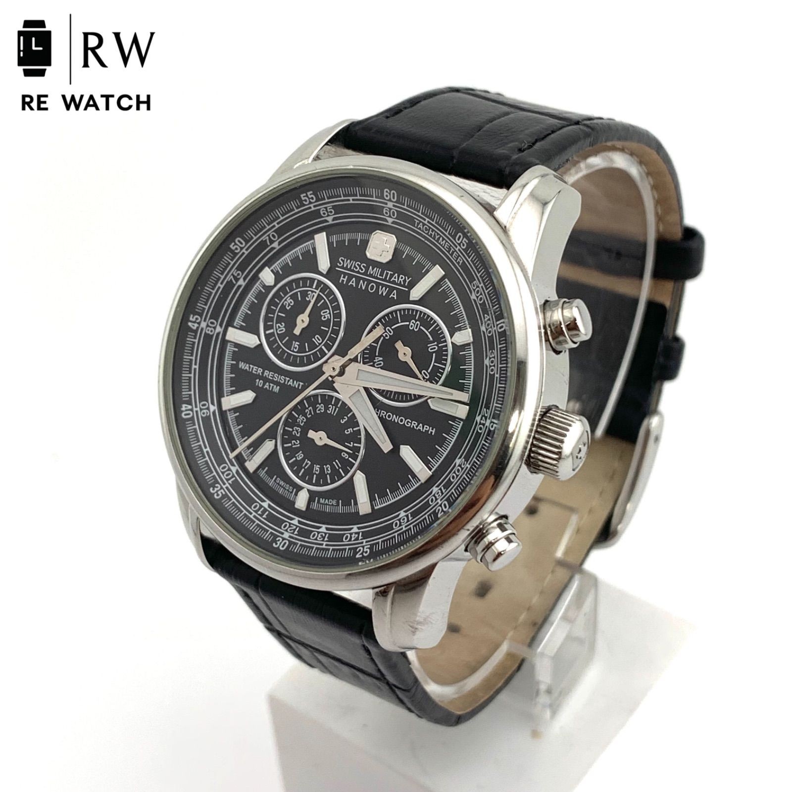 Swiss Military HANOWA Chronograph Watch 10ATM Steel Leather From Japan