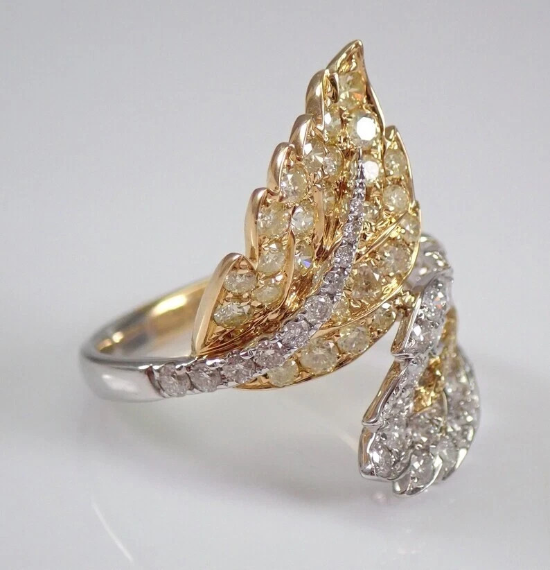 1.60Ct Round Cut Real Moissanite Bypass Engagement Ring 14K Two Tone Gold Plated
