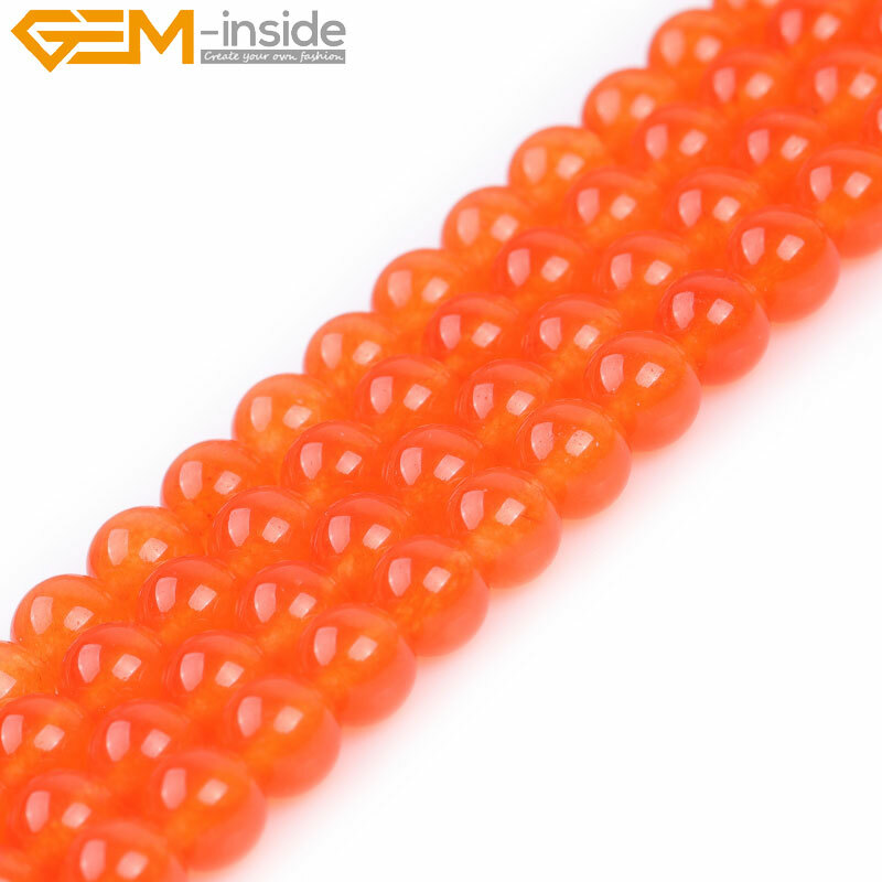 Smooth & Faceted Orange Jade Gemstone Round Beads For Jewelry Making Strand 15″