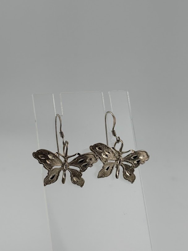 925 STERLING SILVER DIAMOND CUT BUTTERFLY EARRINGS 1.25″ CHANGE GROWTH 2886