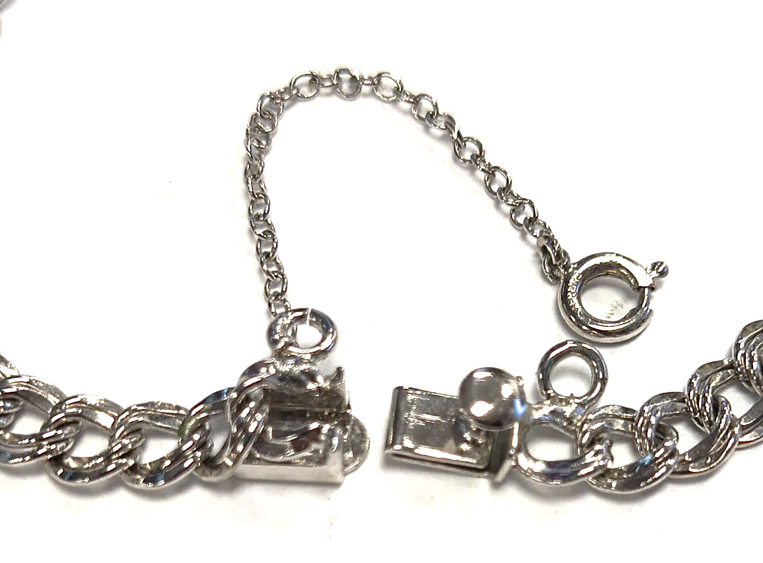 Vintage Signed ELCO 925 Sterling Silver Double Ring Chain 7″ Charm Bracelet