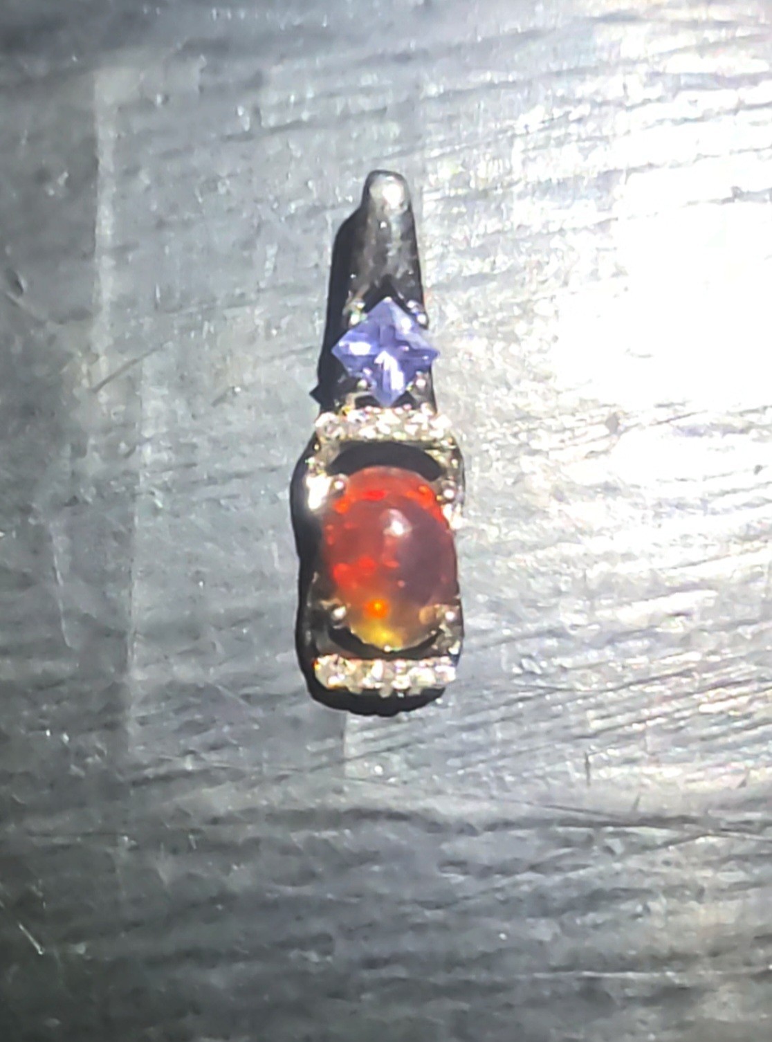 Black Ethiopian Fire Opal & Amethyst Pendant/925 Sterling Silver (SEE DETAILS)