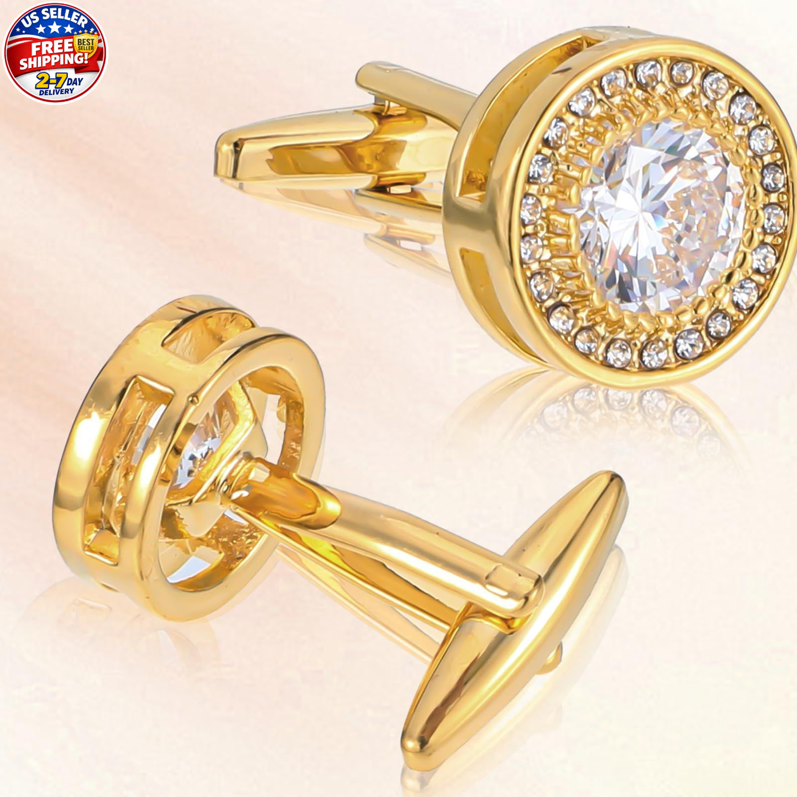 Cufflinks for Men Cuff Links Diamond Crystal Cuff Mens Personalized Classic Roun