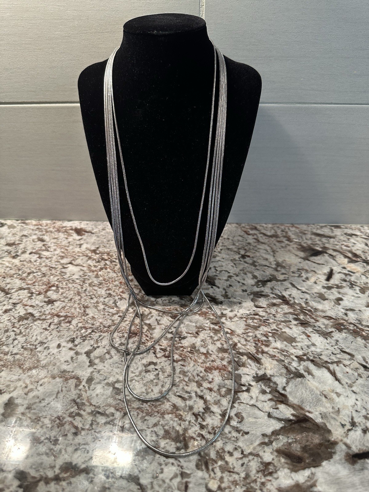Silver Tone Multi-Strand Layered Snake Chain Necklace 30 in Lobster Clasp