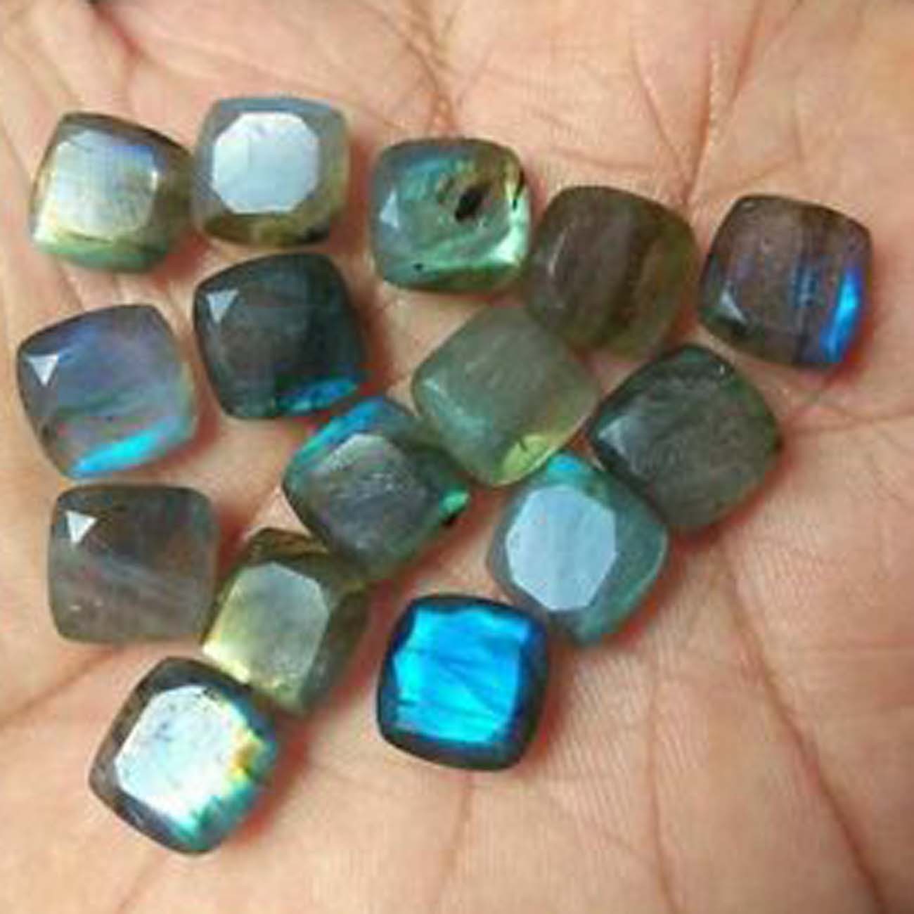 Blue Labradorite Cushion Faceted Cut 5mm to 15mm Natural Wholesale Gemstone