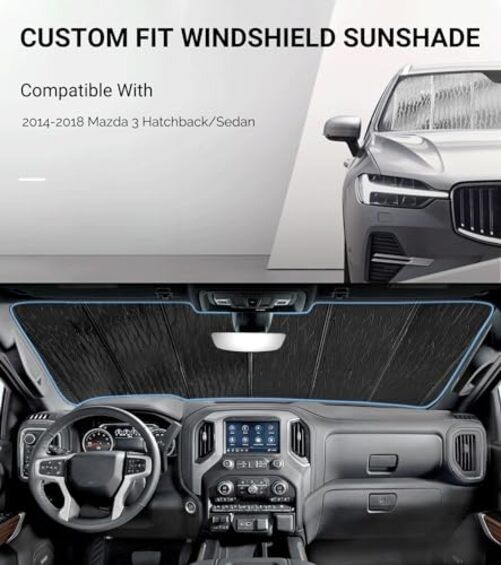 Windshield Sunshade Silver Water Ripple for Mazda 3 Sedan/Hatchback 2014-2018