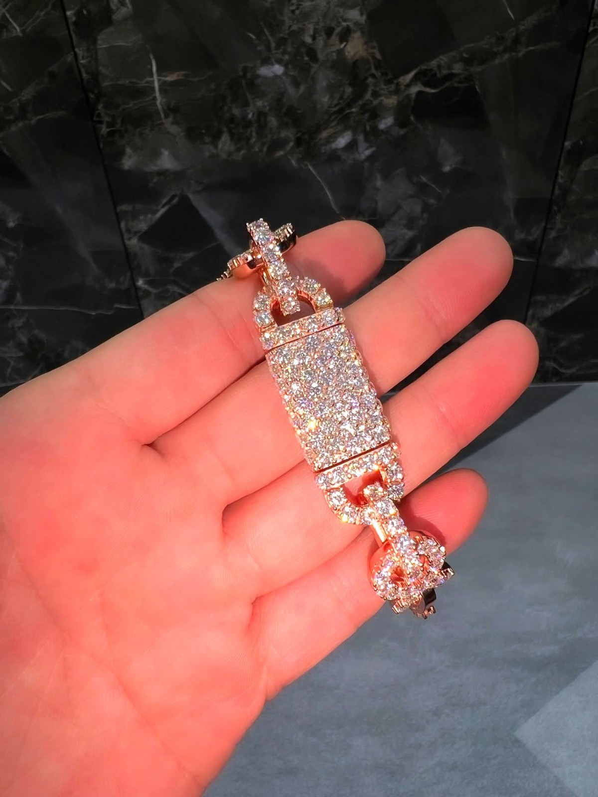 Moissanite Iced Out Infinity Link Bracelet Rose Gold Plated Silver Passes Test
