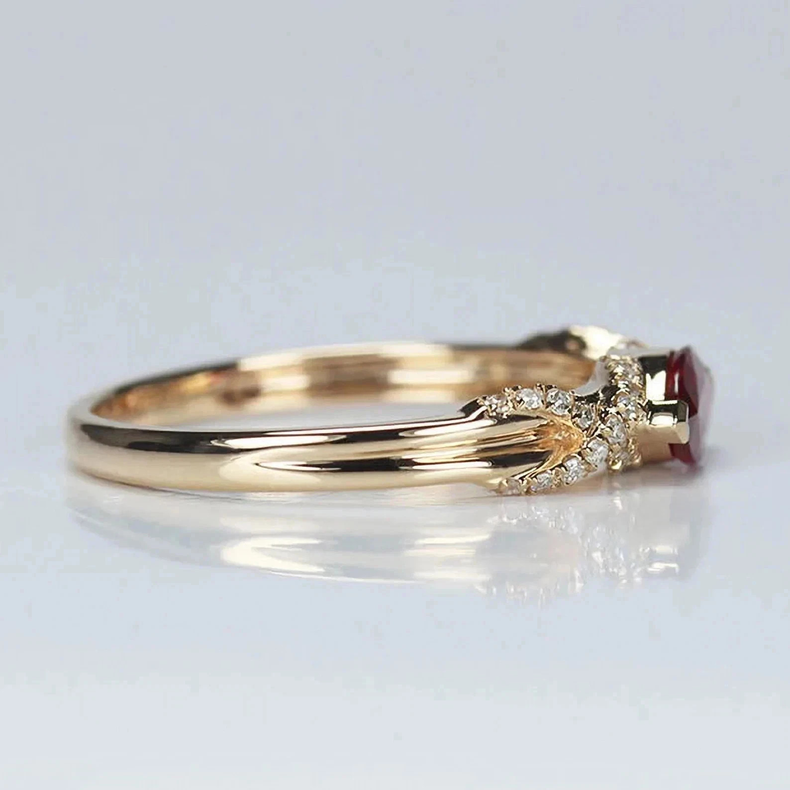 2.56 Ct Marquise Cut Natural Ruby Diamond & Wedding Ring 14K Yellow Gold