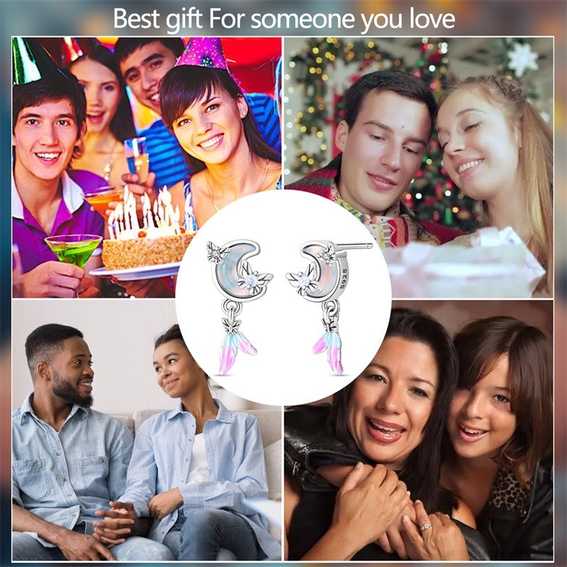 KUNSIR 925 Sterling Silver Moonlight Stud Earrings For Women Girls Jewelry Gifts