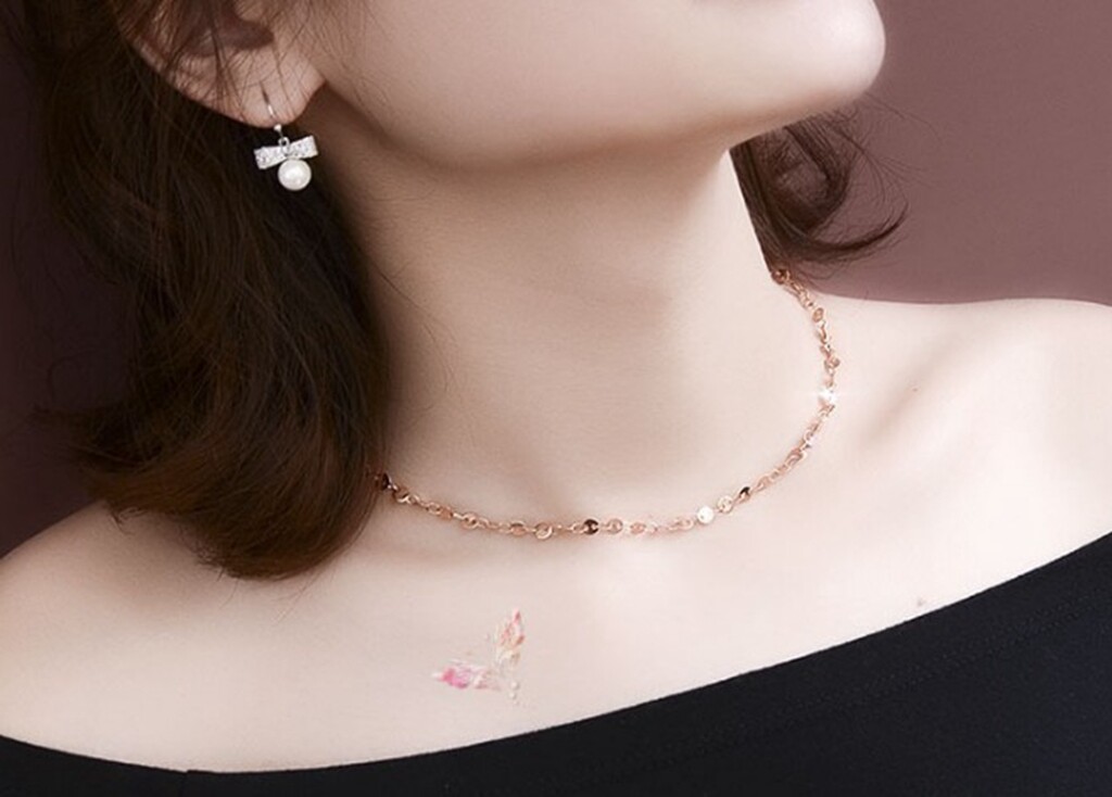 Girl / Women Titanium Stainless Steel Wafer Round Choker Chain necklace 15-17.5″