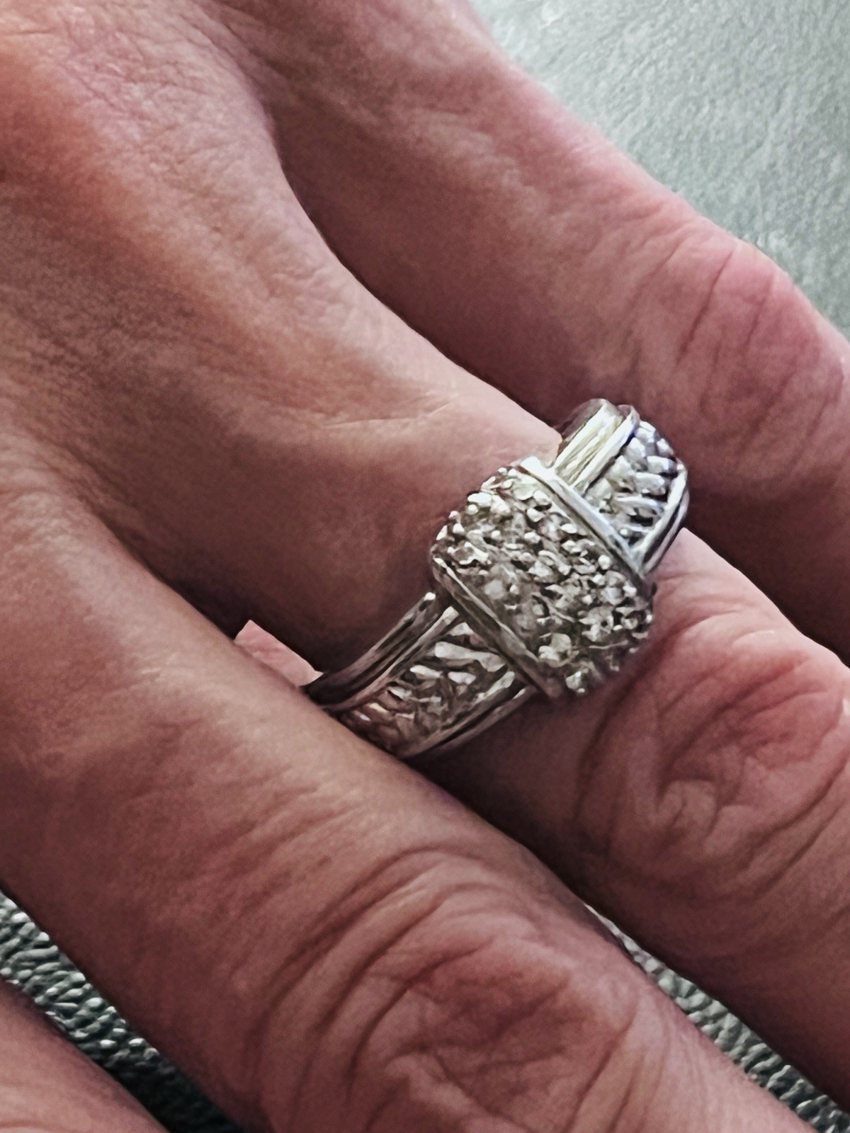 Silver and Pave Diamond Ring Women’s Signed / Marked
