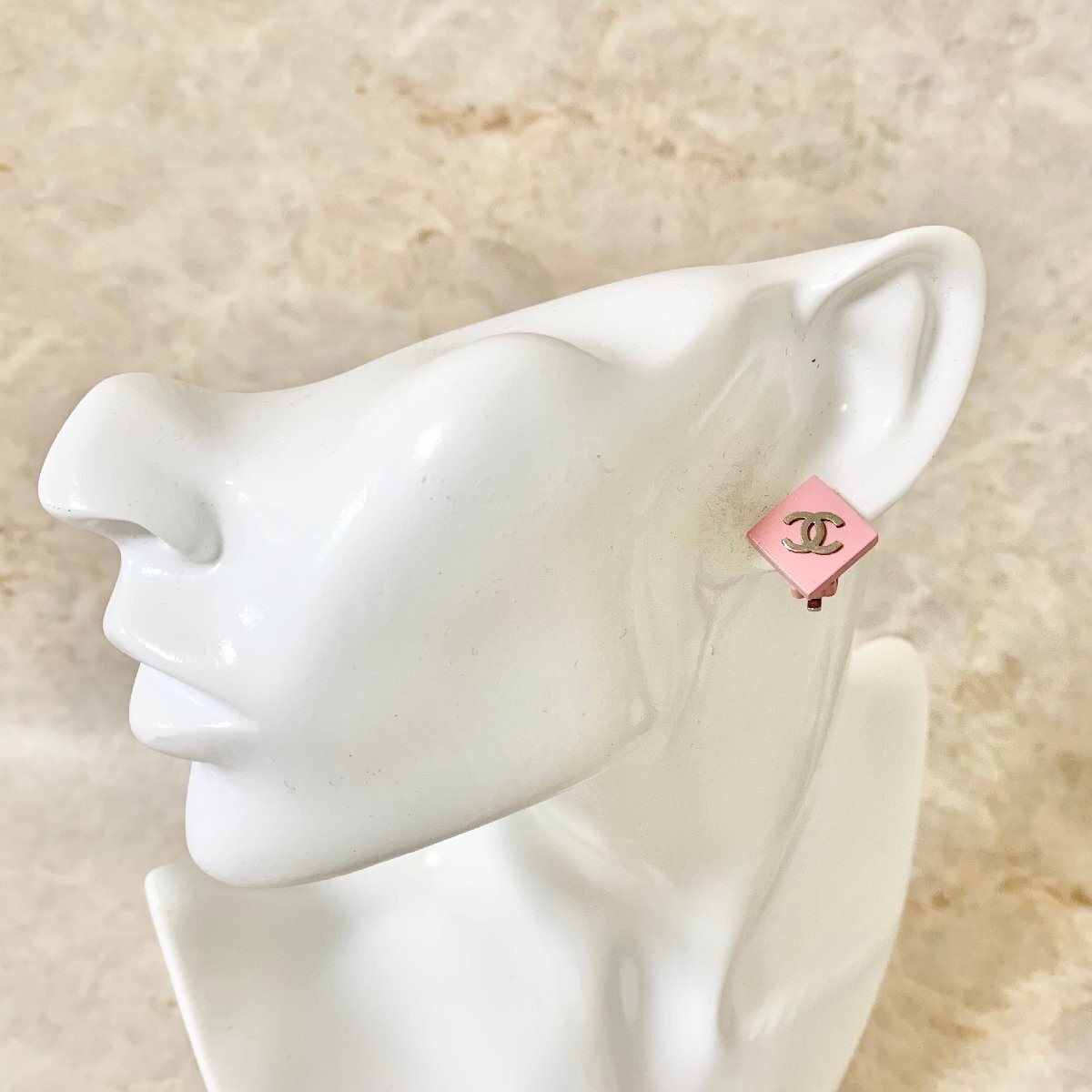 CHANEL Earrings Coco Mark Pink Rhombus Silver Logo Ladies Accessories