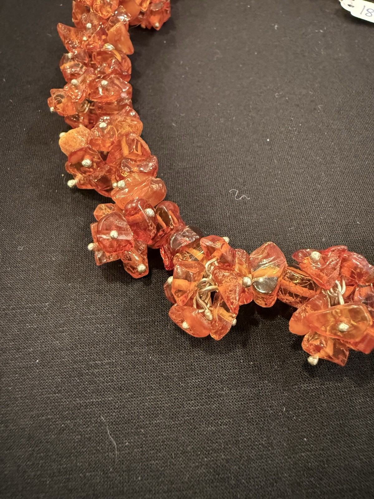Vintage Genuine Amber Cluster Nugget Necklace Collar Style Orange Red 65g