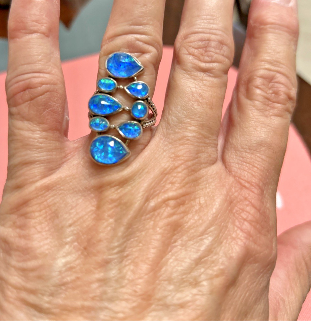 SAJEN Australian Blue Doublet Opal 8 Stone Ring Size 8