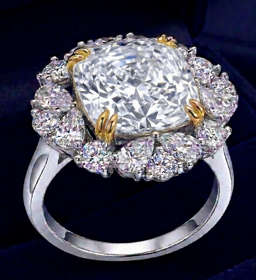 RARE 6.20 Ct Certified Cushion Cut White Natural Diamond Ring White Gold Finish