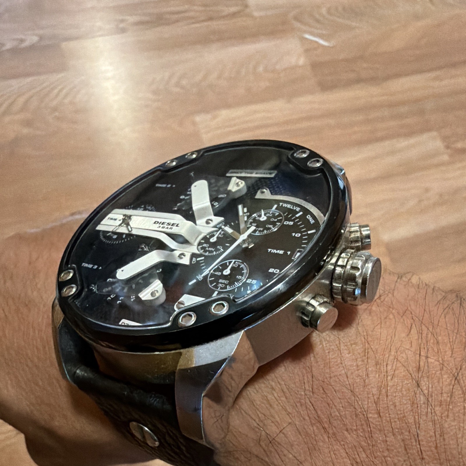 Diesel DZ7313 Men’s Multi-Time Zone Date Quartz 57mm Real Leather Watch 30m