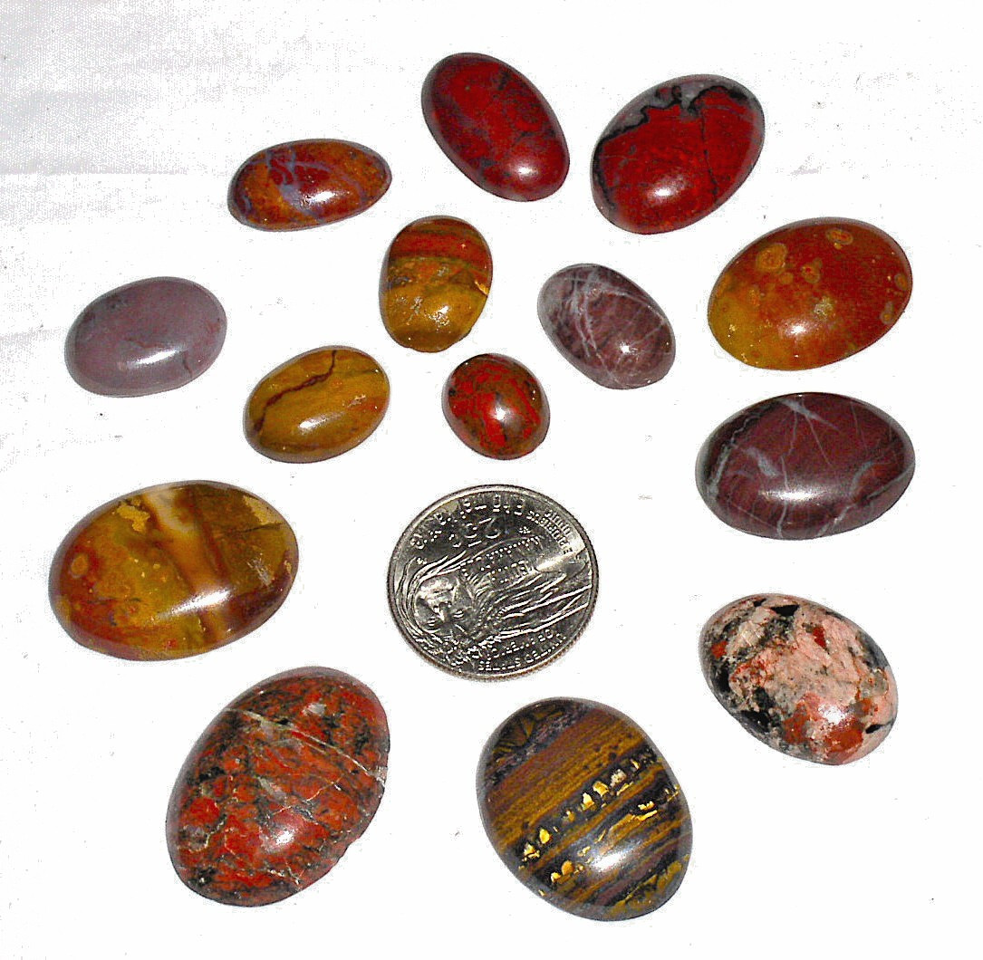 LOT VTG Jasper-Reds Polished Cabochon Stones (14) 48 grms Sizes vary see Photos
