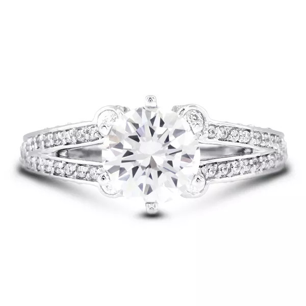 Side Stone Engagement Ring Solid Platinum 2.73 CT Round Lab-Grown Diamond E VS1