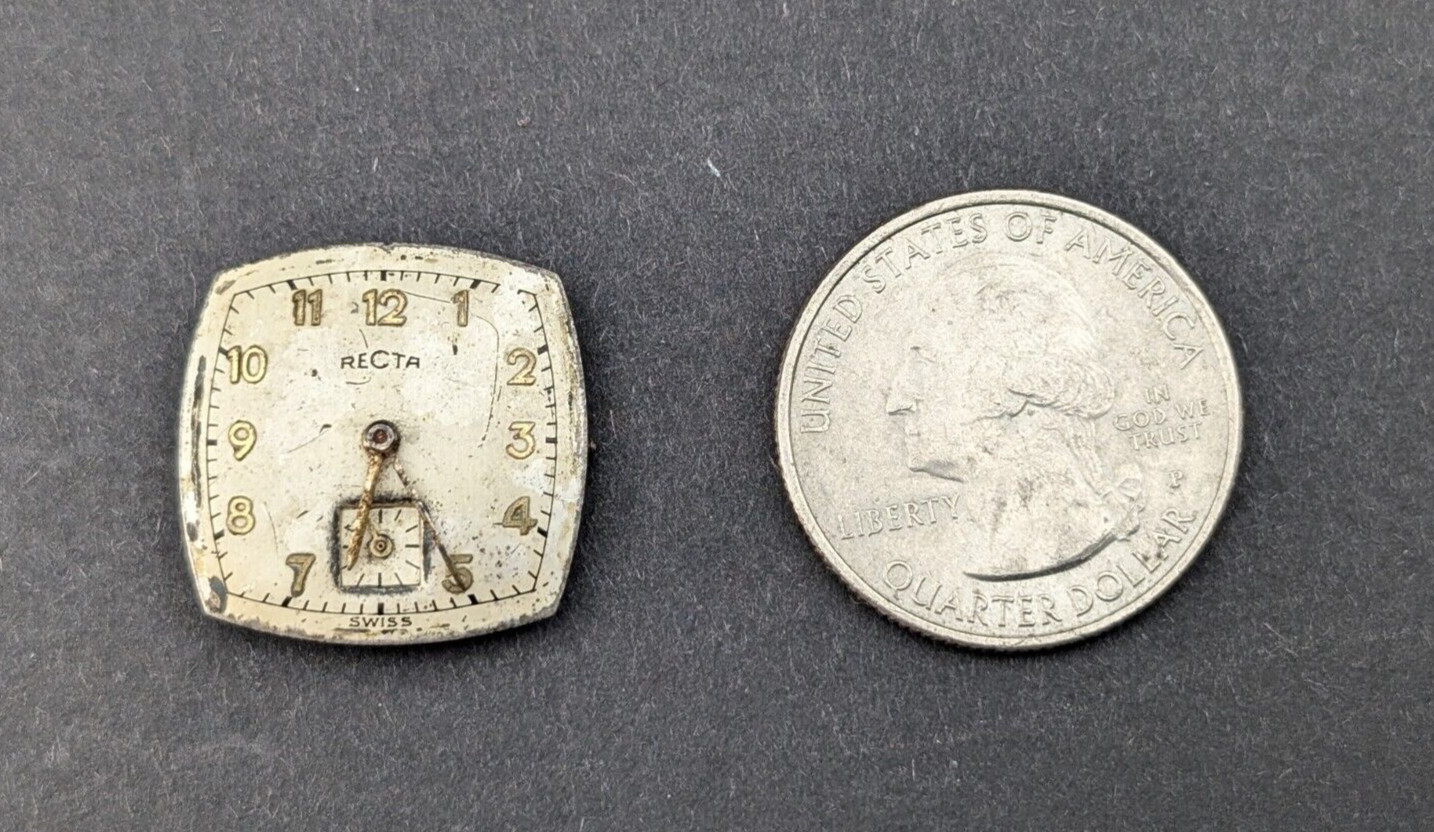 Vintage RECTA Watch Co Rounded Square Art Deco 20mm Movement for PARTS or REPAIR