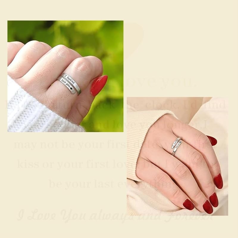 I F♡Cking Love You Ring for Women, Hope Rings Adjustable Stainless Steel Silver