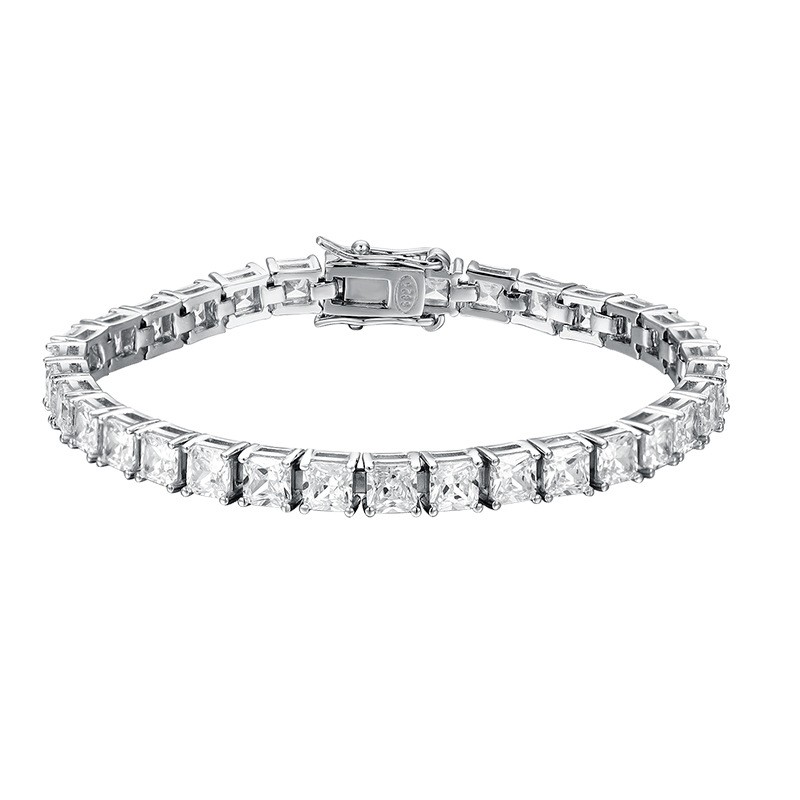 Ladies Princess Cut 4mm VVS1 MOISSANITE Tennis Chain Bracelet SOLID 925 Silver