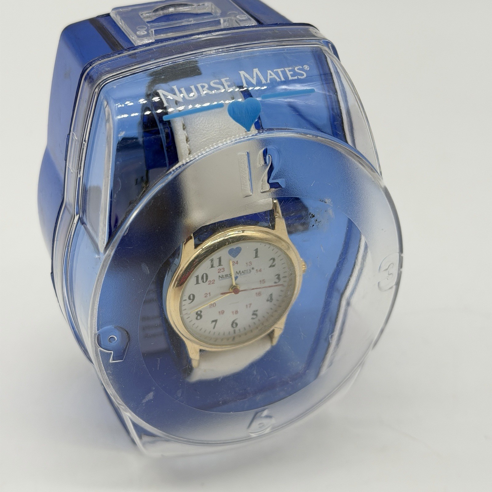 Nurse Mates Gold bezel women’s nurse watch water-resistant leather strap – White