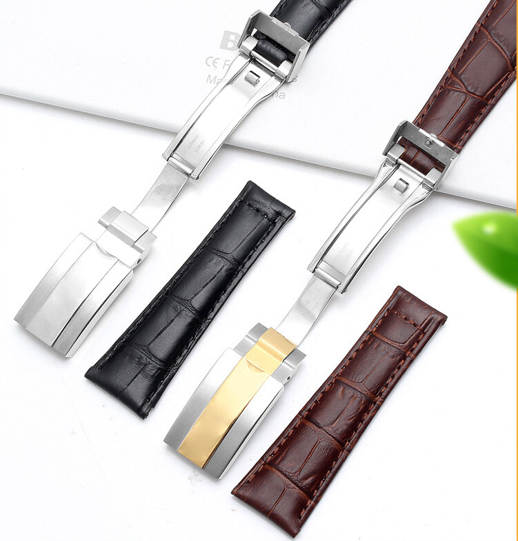 Double Sided Genuine Leather Crocodile Grain Watch Straps Mens Band 20 for Rolex