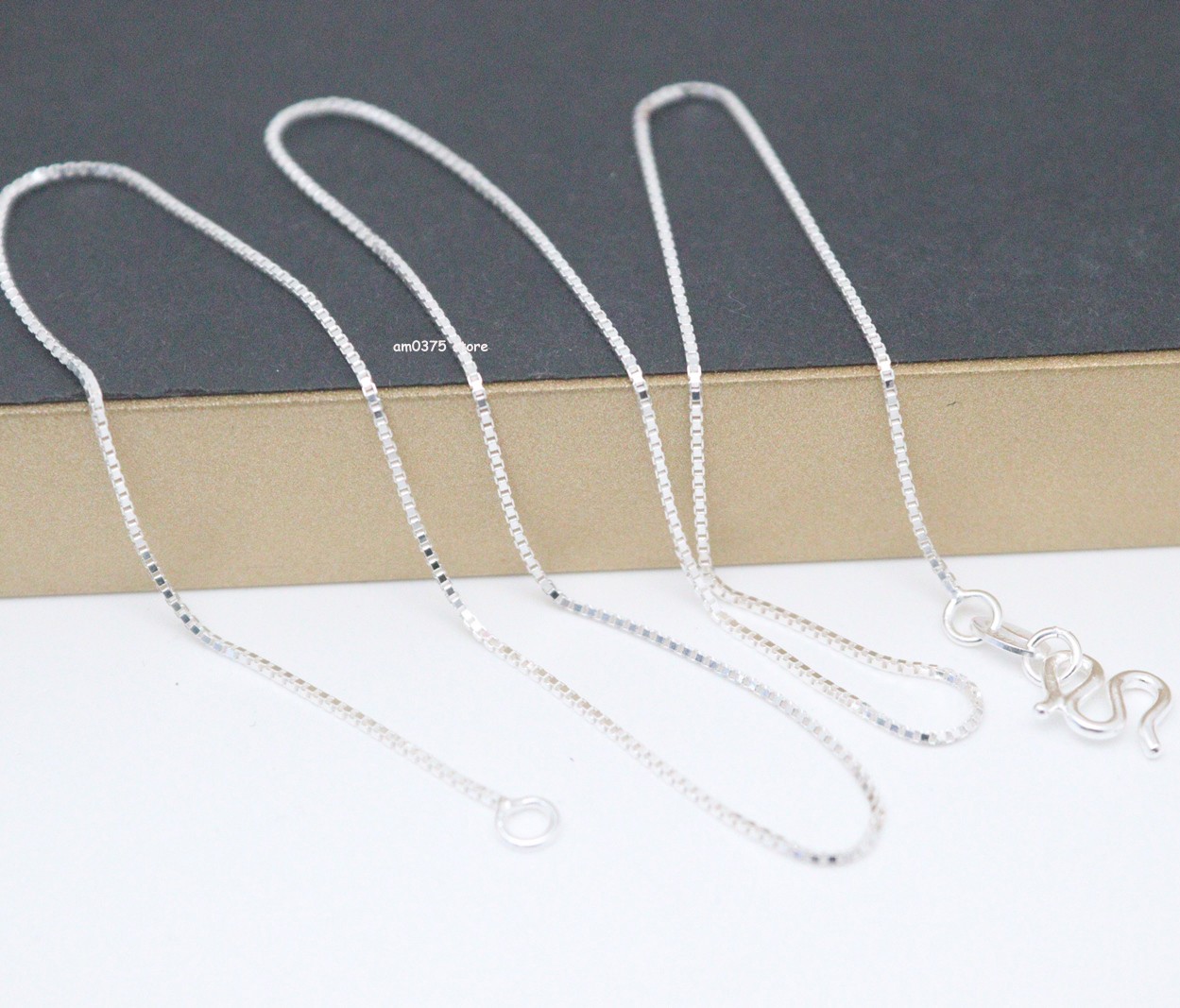 Pure 990 Fine Silver Chain For Women Thin 0.8mm Box Necklace Link 18inch /2-3g