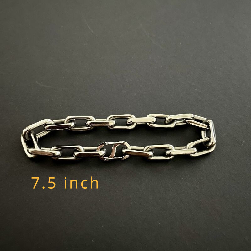 8mm Pure Titanium Chain Bracelet for Men’s Flat O-Chain Anti Allergy 7.5 Inch