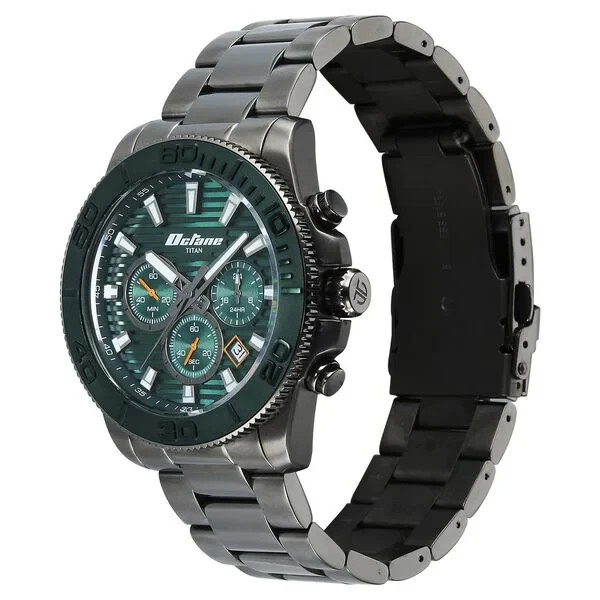 Titan Octane Accendo Chronograph Green Dial Steel Men Watch 90239KM02 Quartz