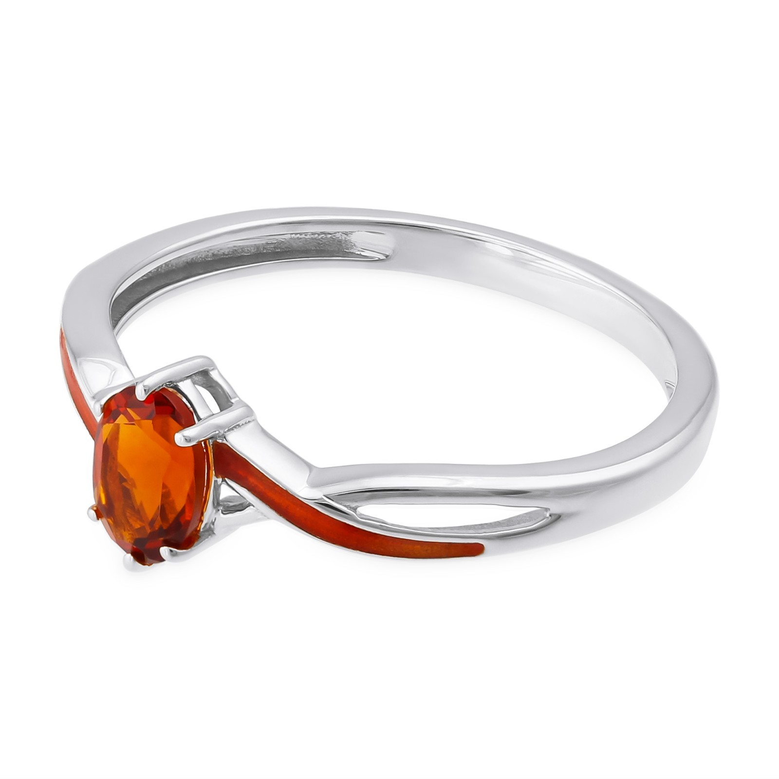 0.45 CT Oval Madeira Citrine Orange Enamel Solitaire Ring 925 Sterling Silver