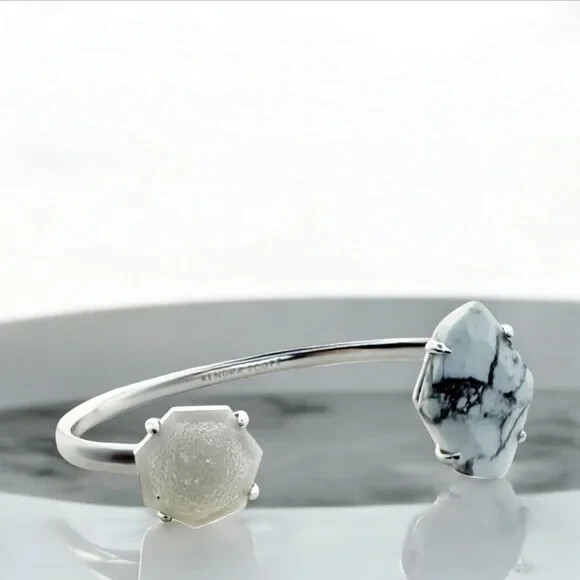 KENDRA SCOTT Silver Cynthia White Mix Stone Cuff Bracelet.