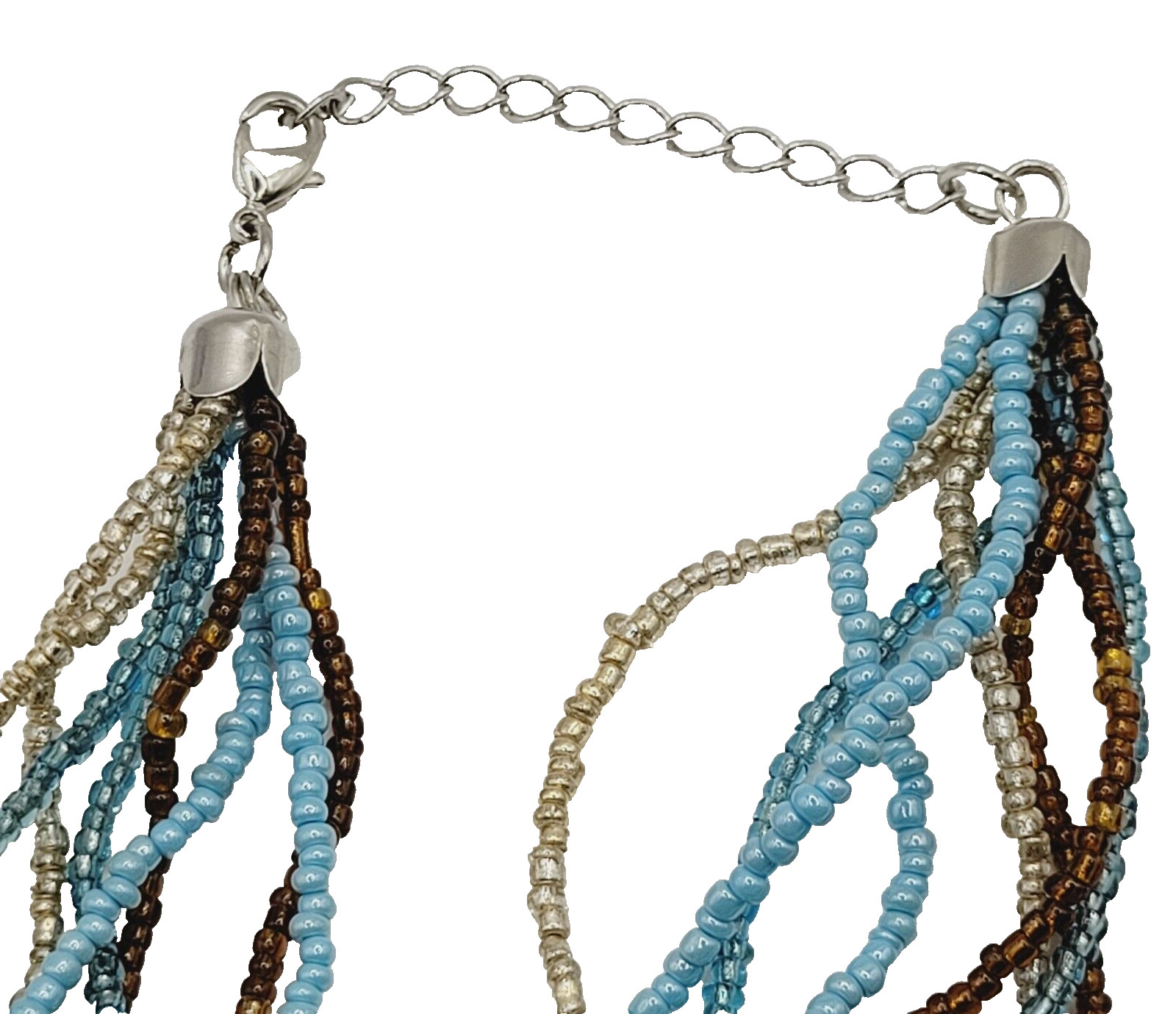 8 Strand Seed Beed Necklace with Metallic Foiled Large Round Art Glass Pendant