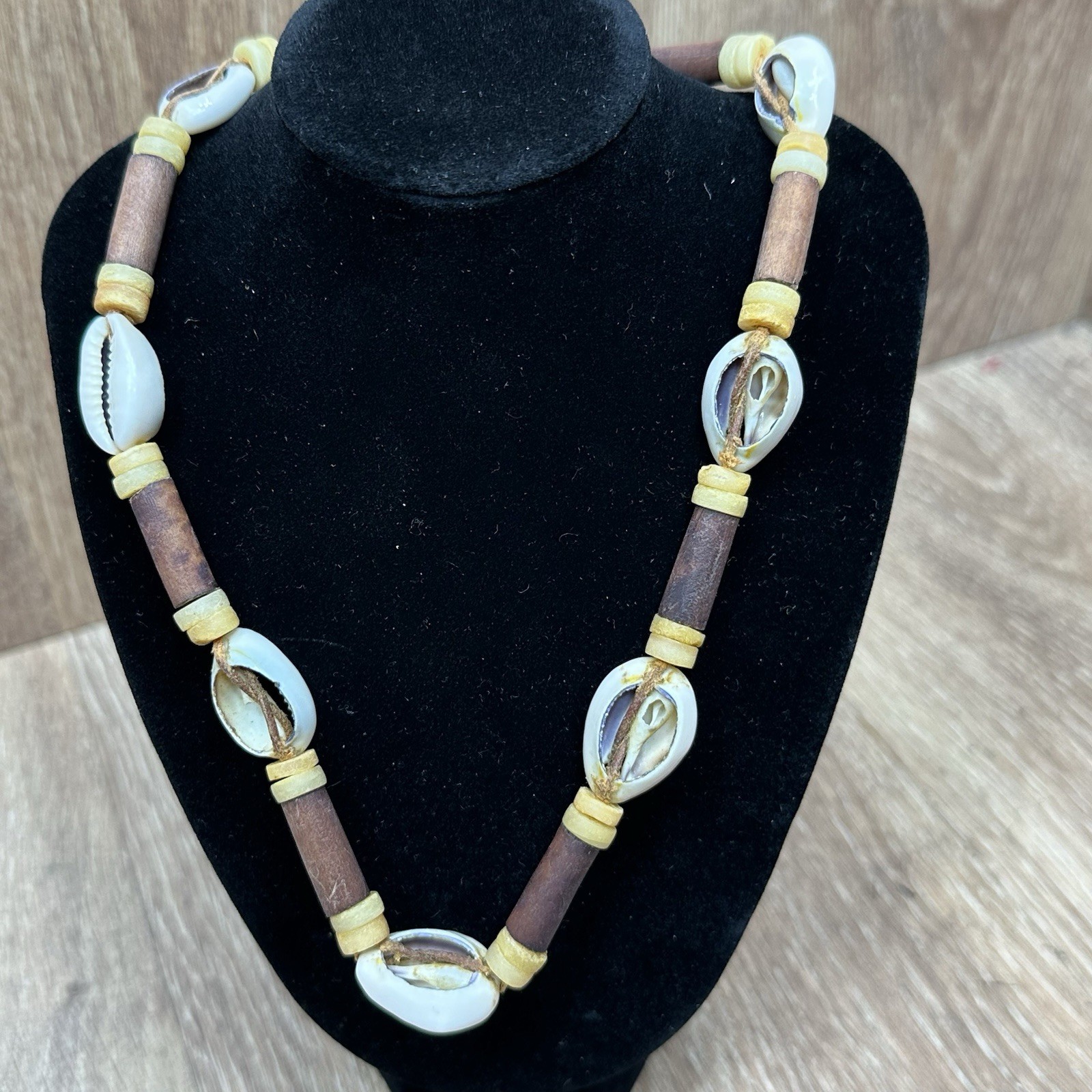 Vintage Cowrie Shell Necklace Boho Beach Jewelry With Brown Beads
