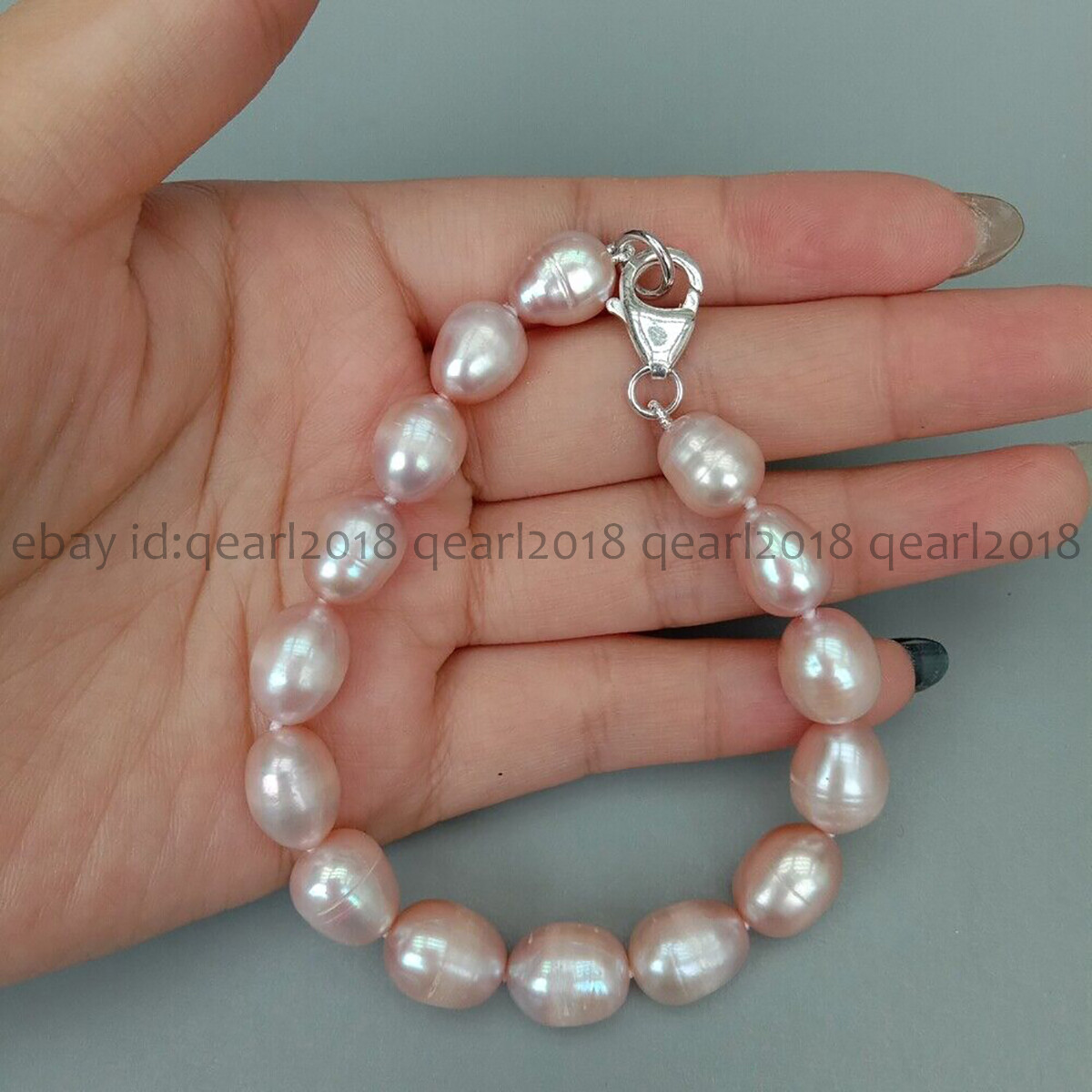Natural White Black Gray Pink Purple Rice Cultured Pearl Beads Bracelet 7-8.5”
