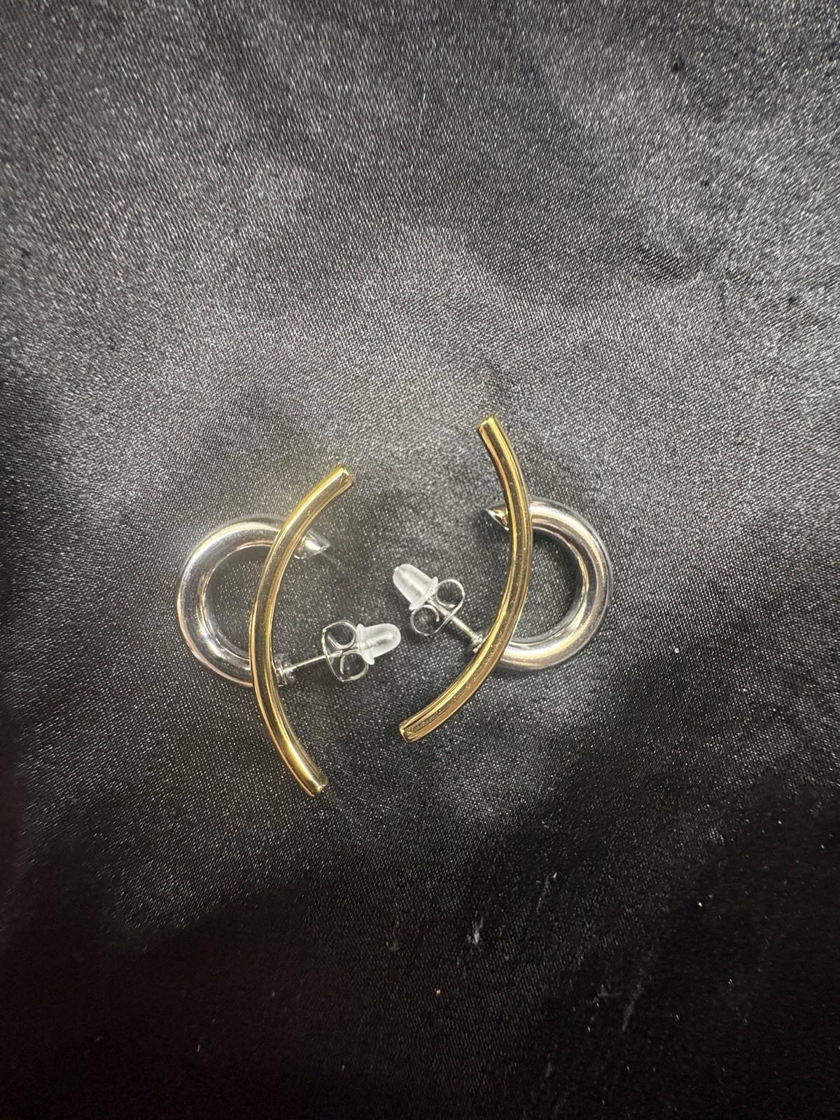 Modern Geometric Two Tone Earrings for Women Gold & Silver Minimalist Stud Ear