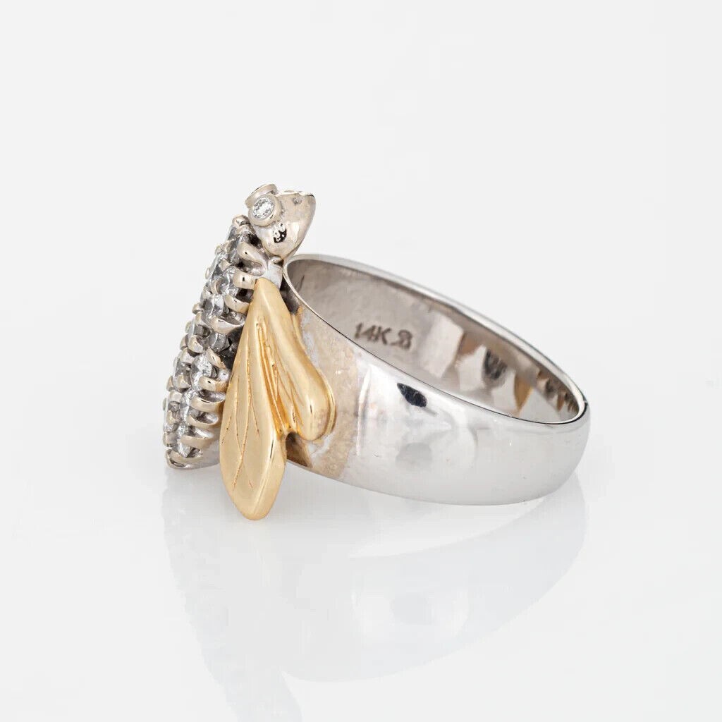 2 Ct Round Cut Simulated Diamond Women Bee Band Ring 14k Two Tone Gold Plated