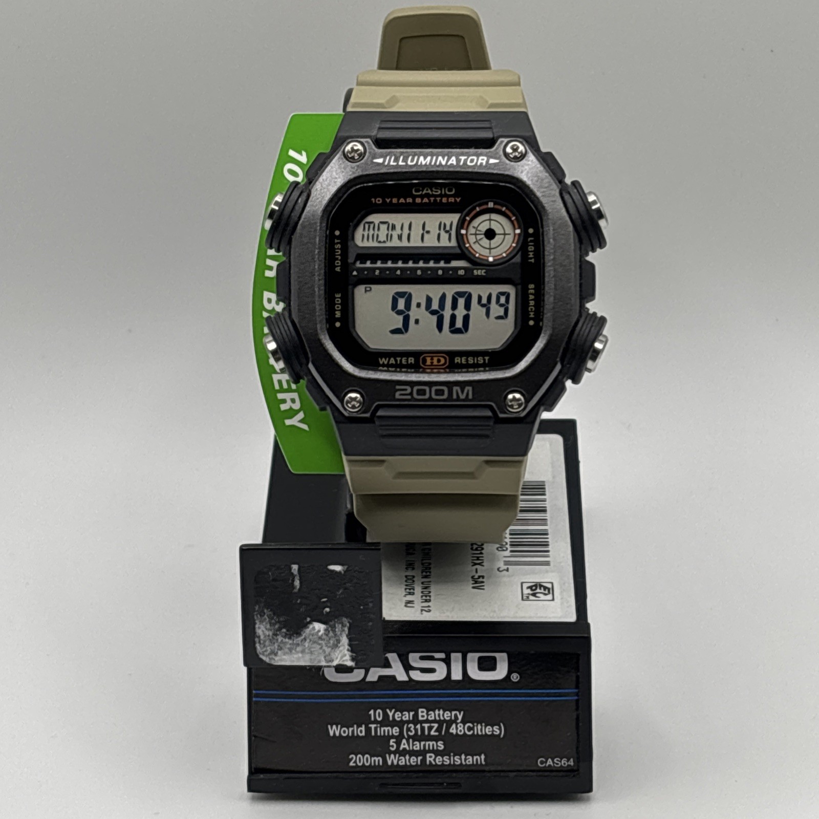 Casio DW291HX-5AV X-Long Strap Watch World TIme Alarm Day/Date 200 Meter WR NEW