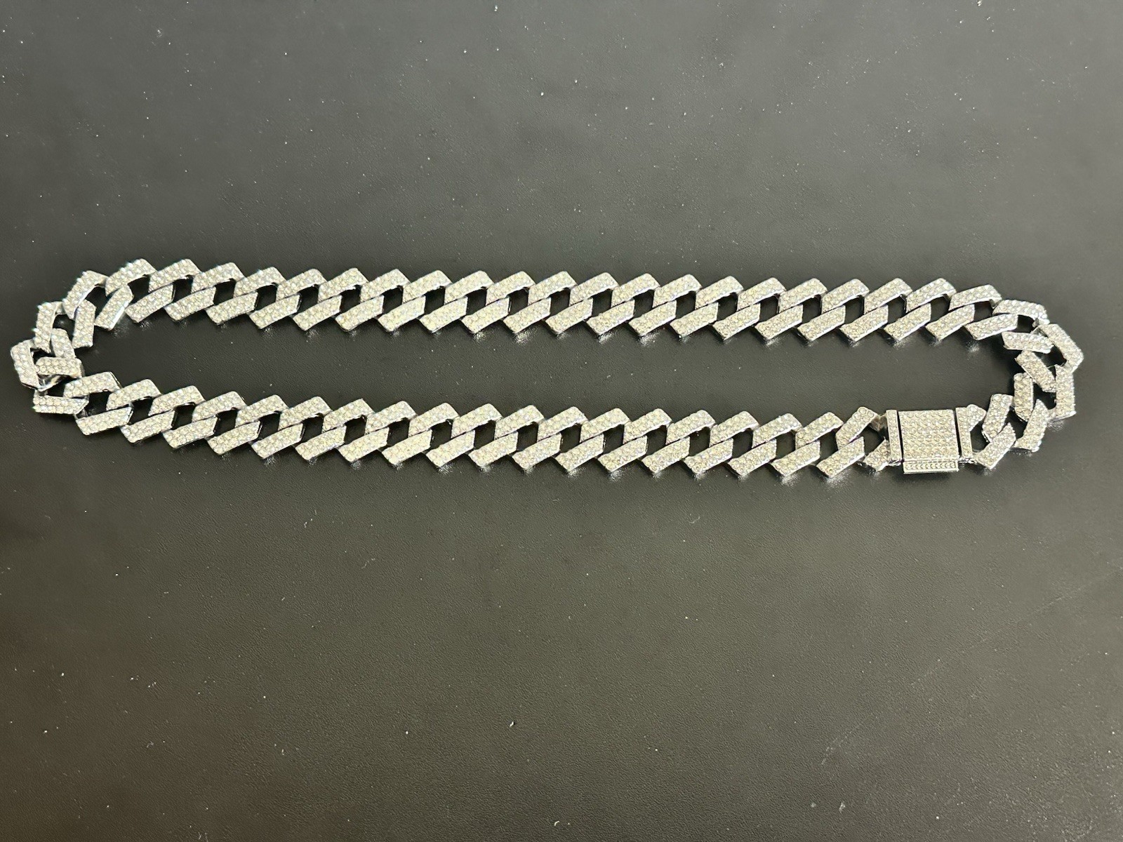 Iced Out Acrylic Cuban Link Chain Necklace Silver-Tone 19.5in Costume Jewelry