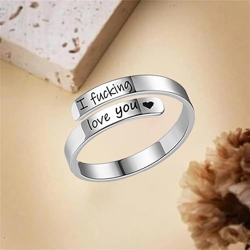 I F♡Cking Love You Ring for Women, Hope Rings Adjustable Stainless Steel Silver