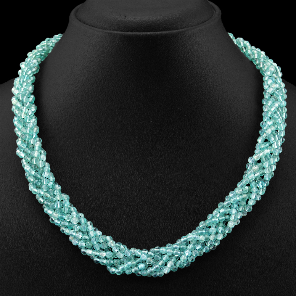 RARE 373.00 CTS NATURAL RICH BLUE APATITE UNTREATED ROUND SHAPE BEADS NECKLACE