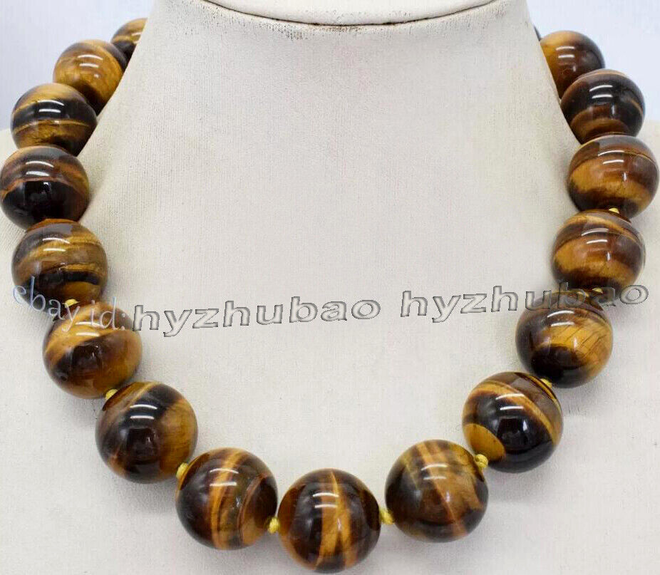 16-36″ Huge 20mm AAA Yellow Tiger’s Eye Gemstone Round Beads Necklace /Chatoyant