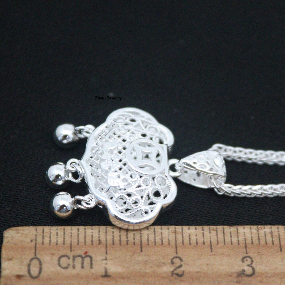 Pure S999 Sterling Silver Pendant Women Hollow Lock Tassels Pendant 4-5g 24*18mm