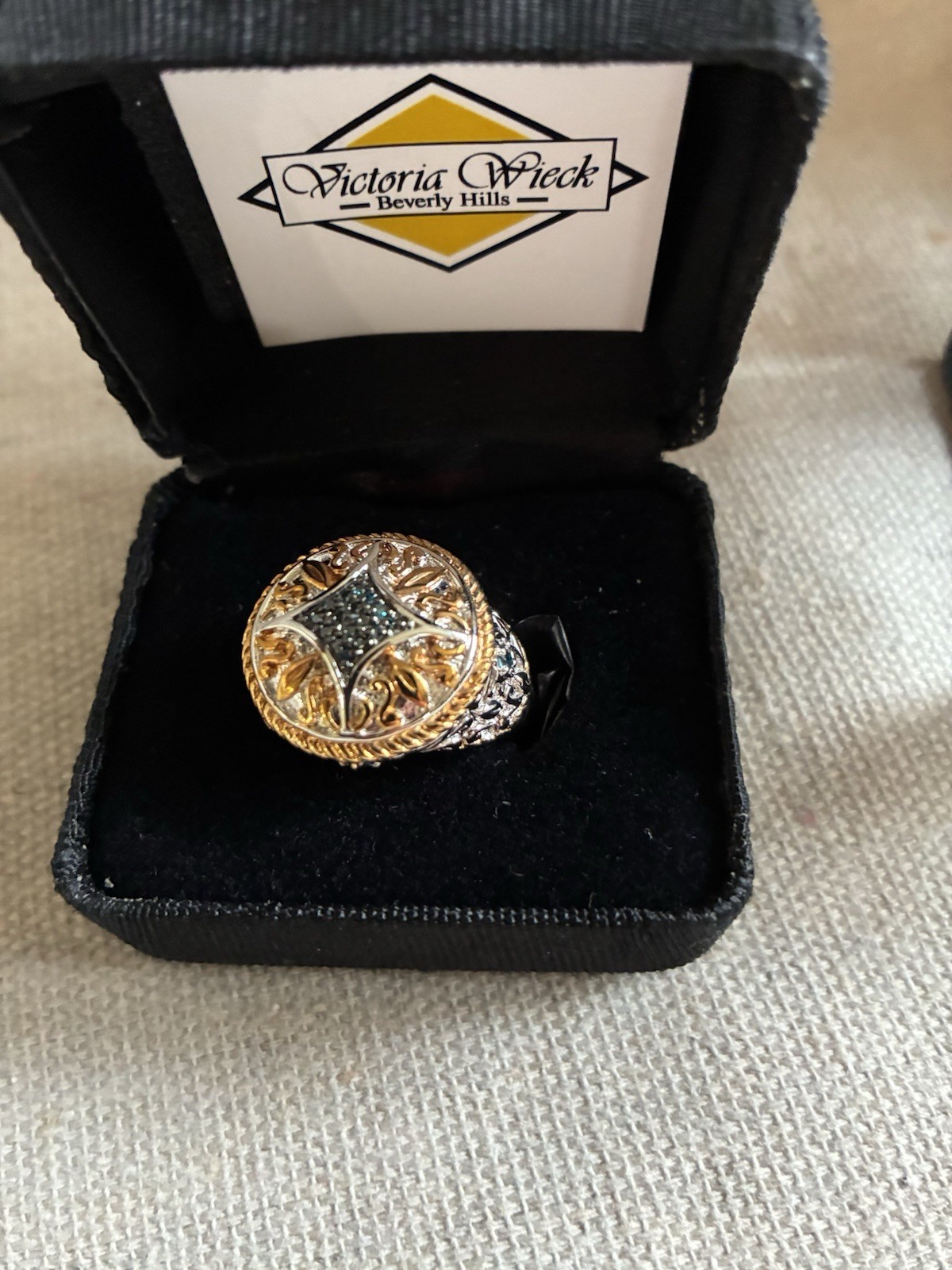 Victoria Wieck Beverly Hills Silver Banded Ring With Blue Stone Centerpiece Ring