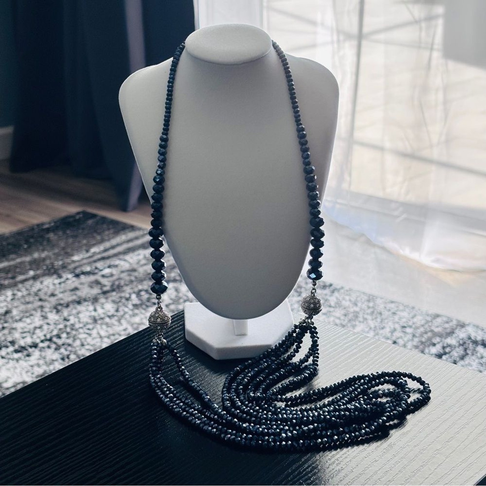Susan Graver Black Aurora Crystal 2-in-1 Convertible Necklace Magnetic Clasp