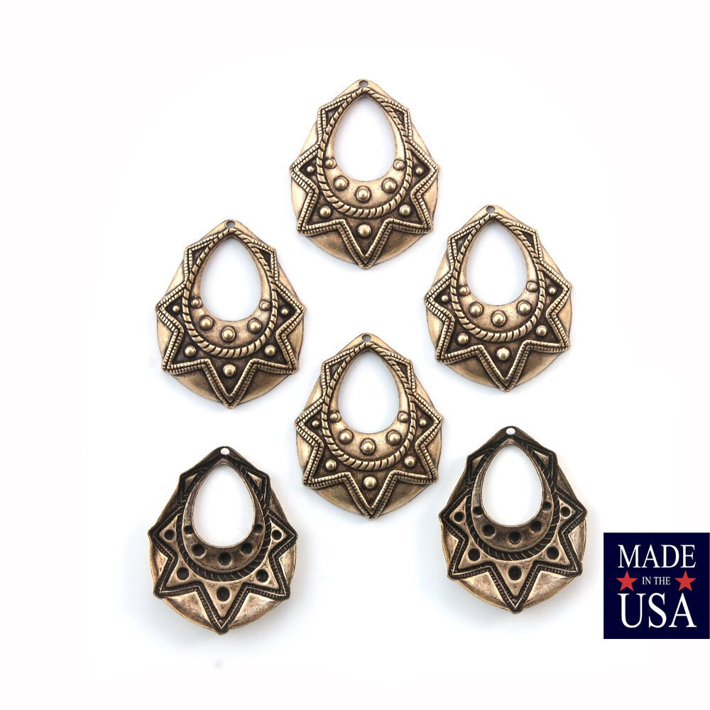 1 Hole Brass Ox Tribal Teardrop Charm Pendant Drop (6) mtl395D