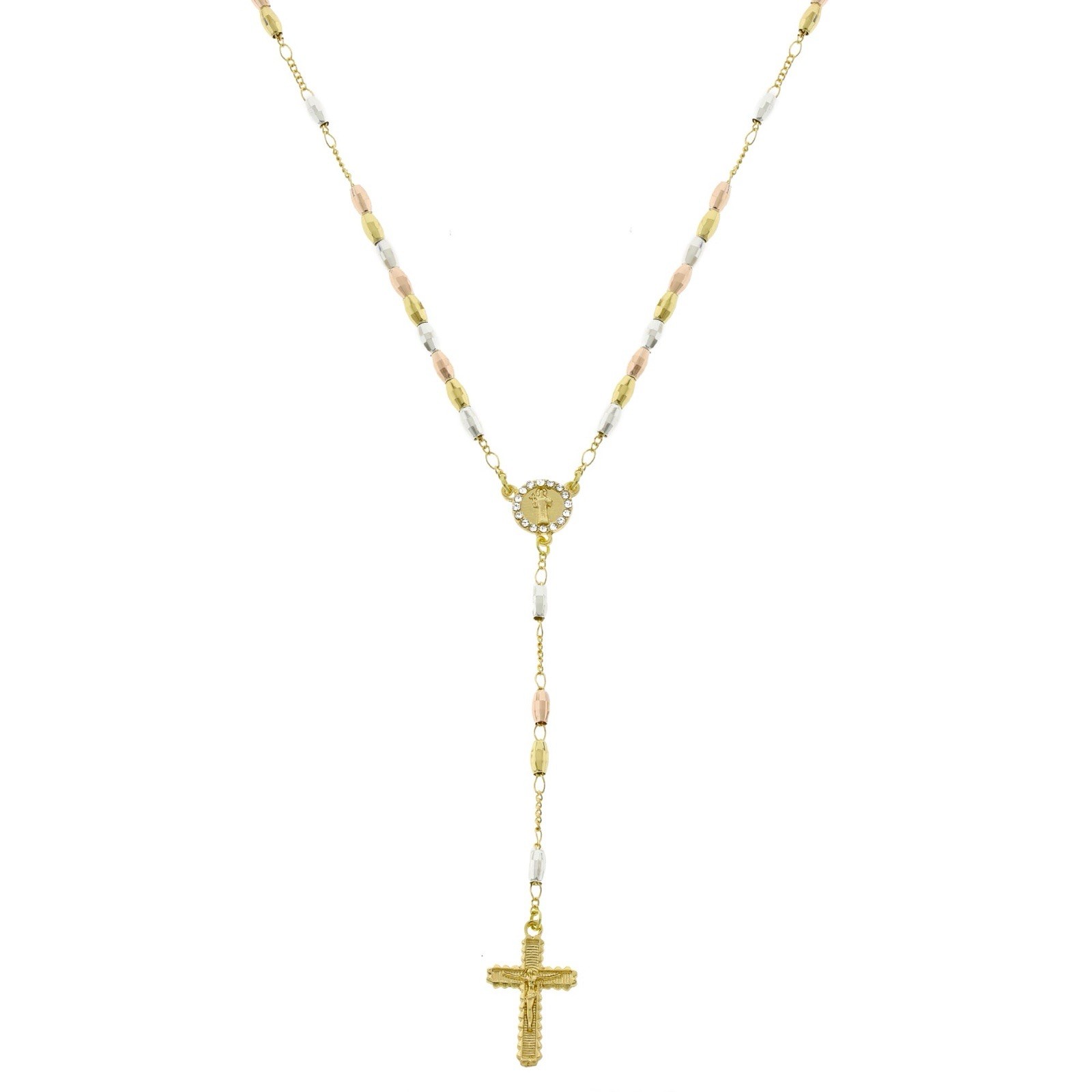 14K Gold Plated Colorful Beads Cross Necklace + Pendant