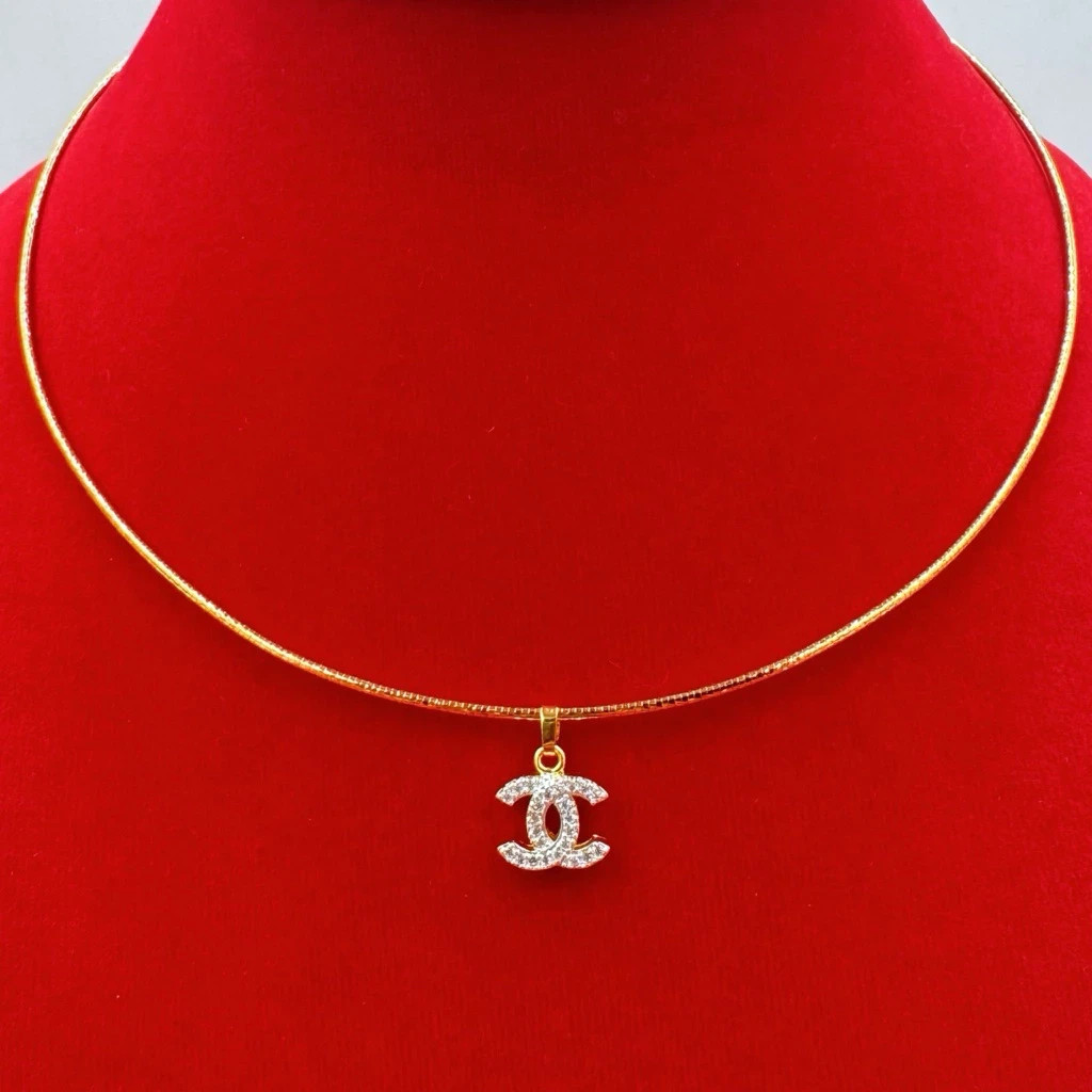 22K 23K 24K Thai Baht Yellow GP Gold Choker Necklace Channel Pendent Women Gift